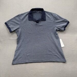 AG Polo Shirt Mens Large Blue Herringbone 100% Cotton Knit Short Sleeve Casual